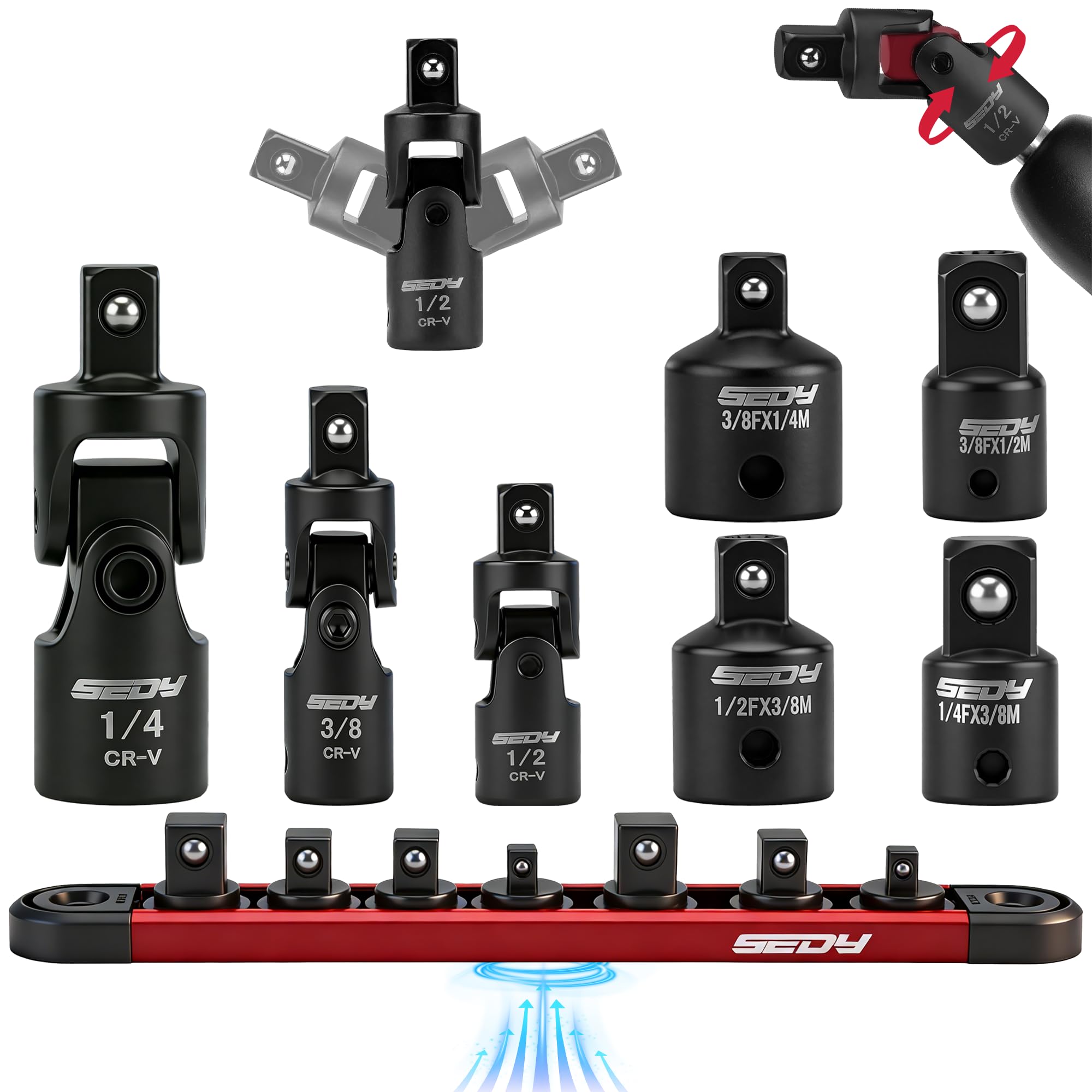 Universal Joint Socket Reducer: 7-Piece Impact Wobble U Joint